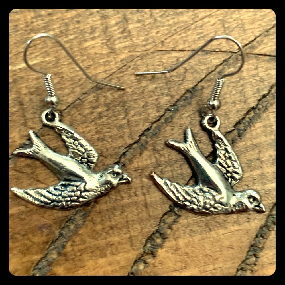 Silver Swallow Dangle Earrings